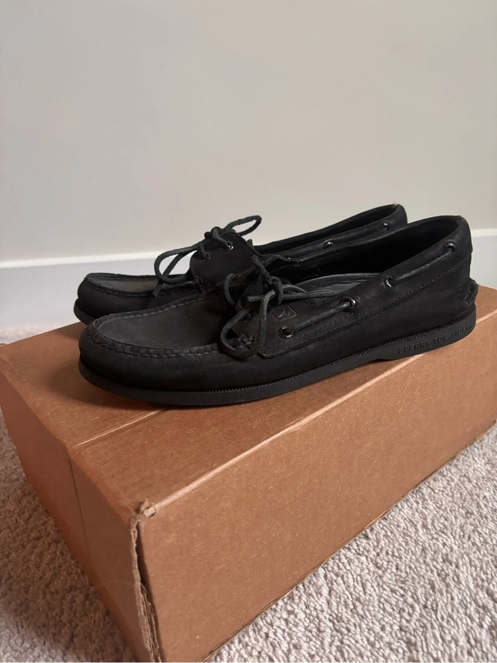 Sperry Men's Black Leather Boat Shoes